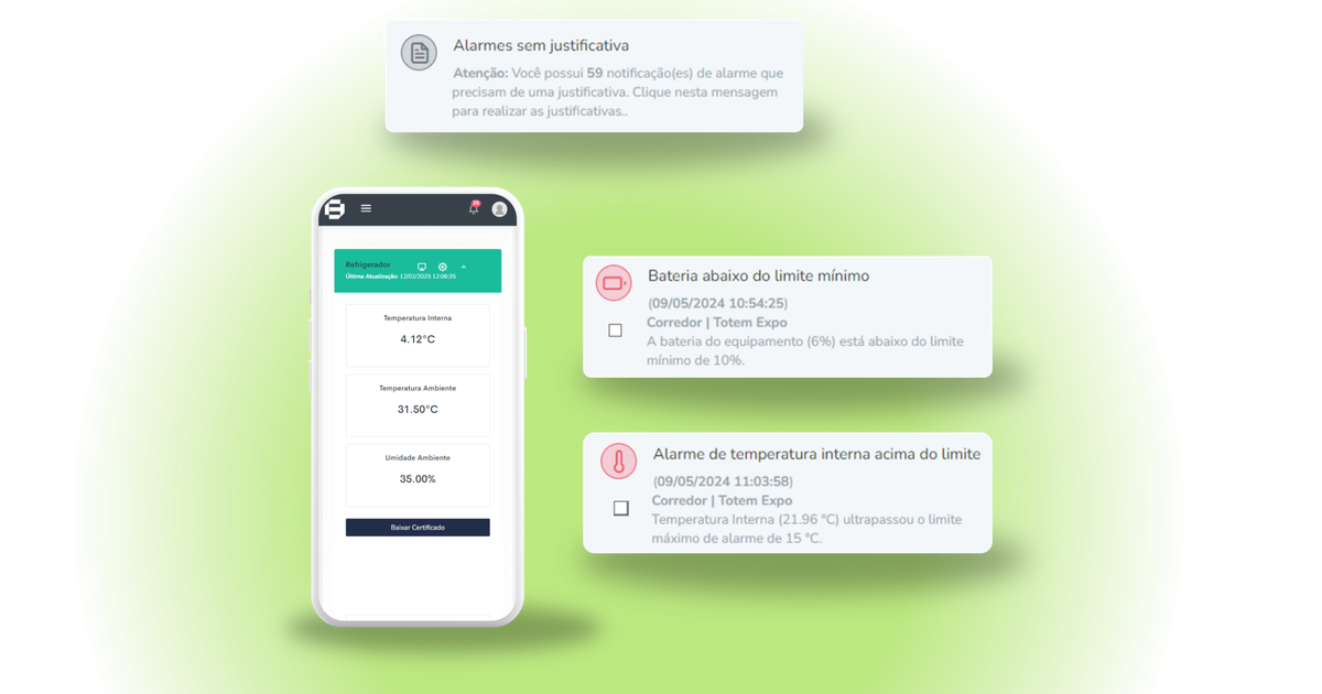 Dashboard de termovigilância com leituras de temperatura e umidade em tempo real - Monitoramento de Temperatura Hospitalar